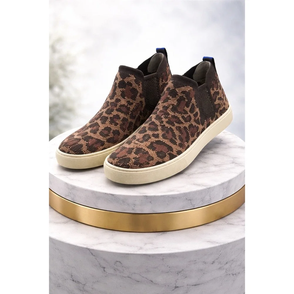 Rothys‎ The Chelsea Wildcat Leopard Print Knit Ankle Boot Sneaker Womens 10.5